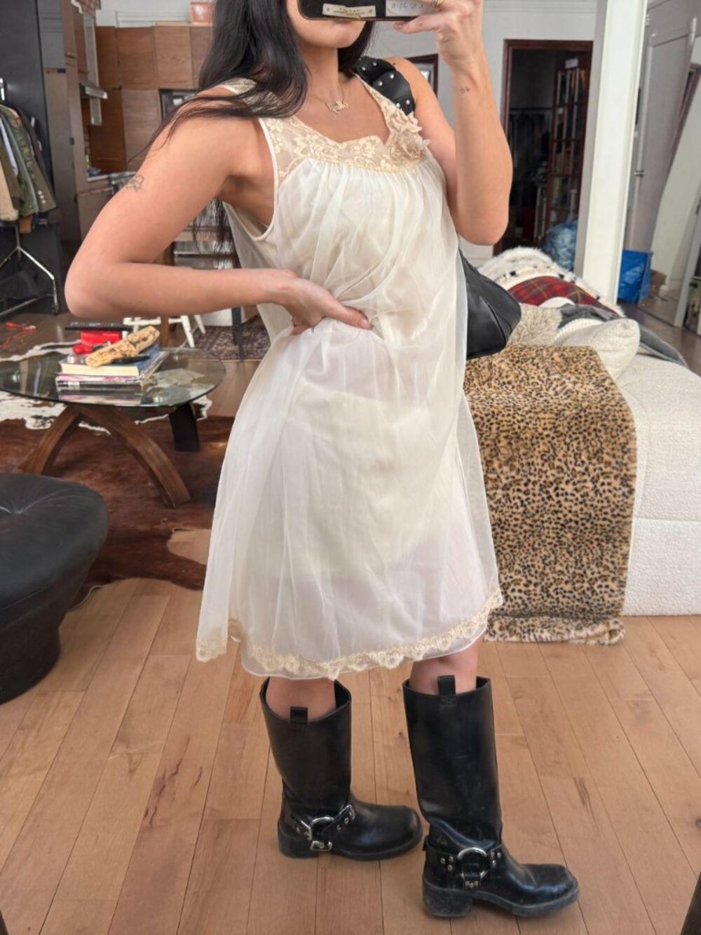 80s 90s Vintage Cream Lace Babydoll Dress Sheer Coquette Romantic - Picture 2 of 8